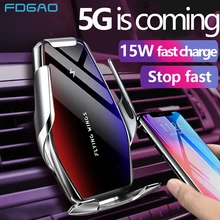 FDGAO Automatic Clamping 15W Car Wireless Charger Mount Qi Fast Charging Phone Holder for IPhone 12 11 XS XR X 8 Samsung S20 S10