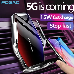 fdgao automatic clamping 15w car wireless charger mount qi fast charging phone holder for iphone 12 11 xs xr x 8 samsung s20 s10 free global shipping
