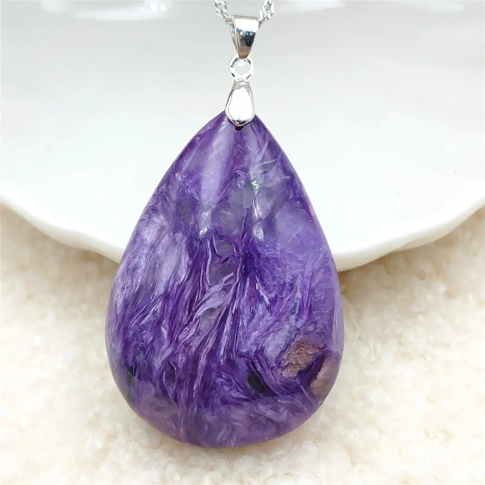 

43x30x10mm Natural Charoite Purple Women Pendant From Russia Necklace Jewelry Fashion Water Drop Bead AAAAA