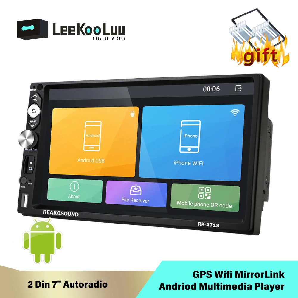 LeeKooLuu 2din Andriod автомобильный мультимедийный плеер gps Wifi MirrorLink 2 Din 7 ''Авторадио кассета рекордер Стерео FM аудио радио