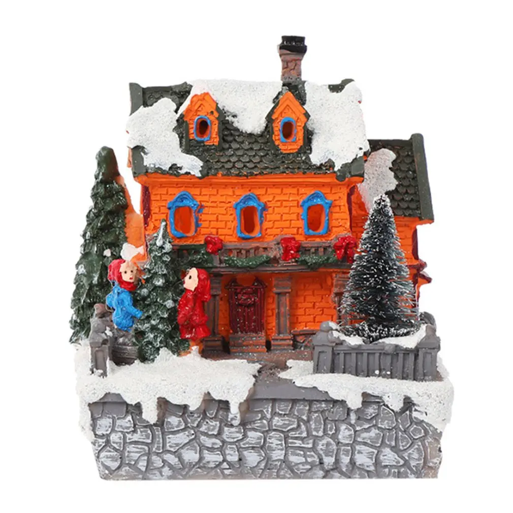 

Christmas Led Light Village Snow Scene House Cabin Resin Statue Ornament Merry Christmas Tree Festival Home Decoration Gift