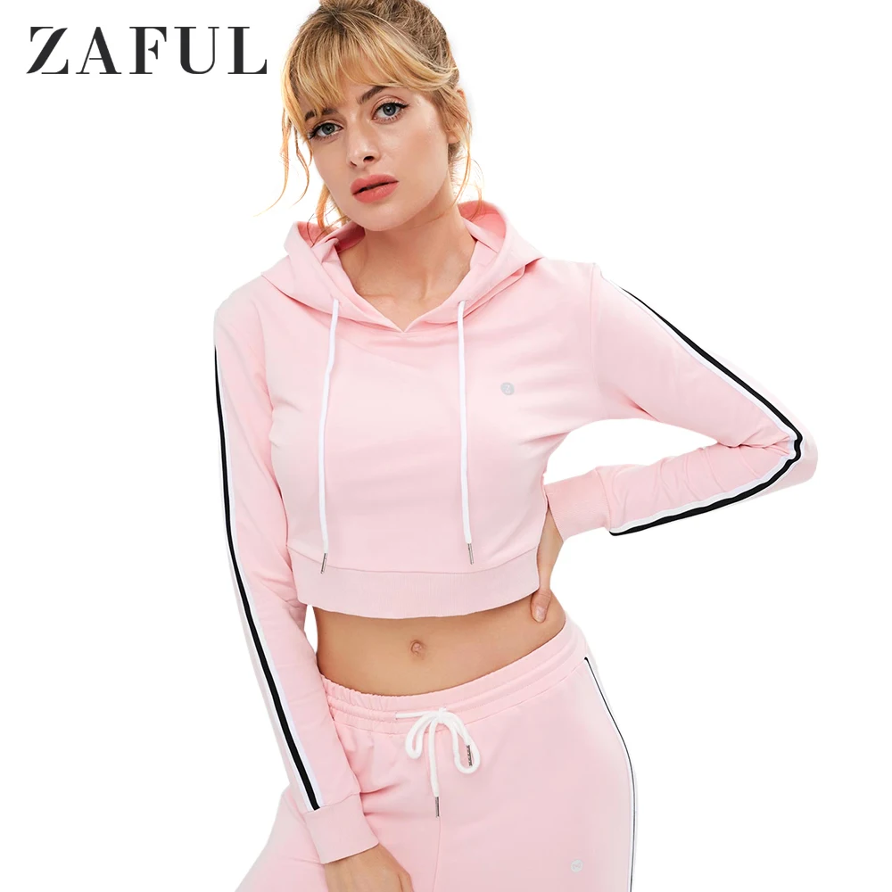 ZAFUL Полосатое боковое короткое худи на шнурке Женская толстовка с модным трендом