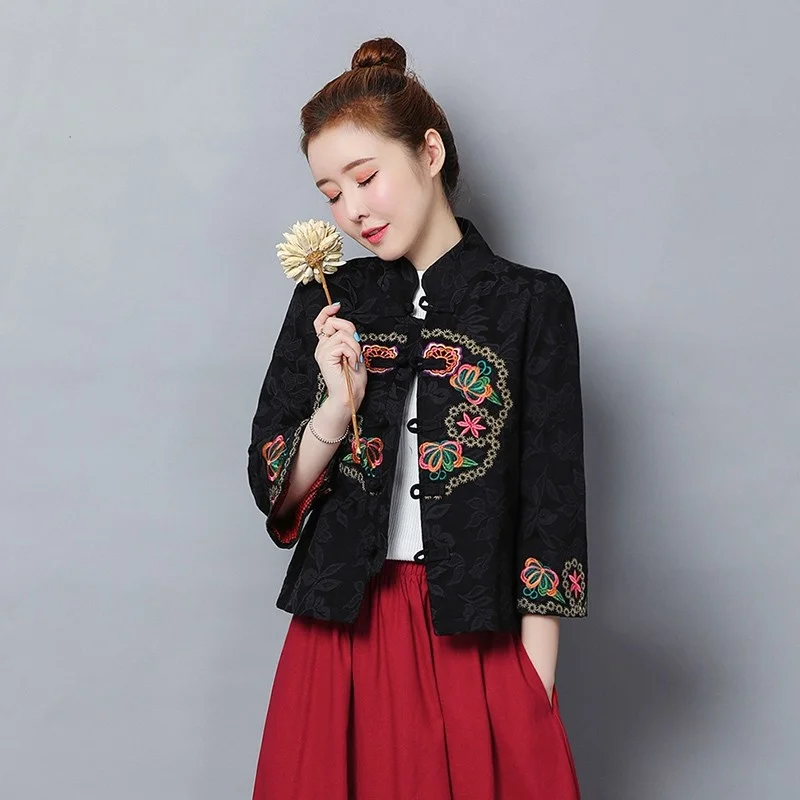 Женские китайские топы с вышивкой ханьфу винтажное пальто этническая