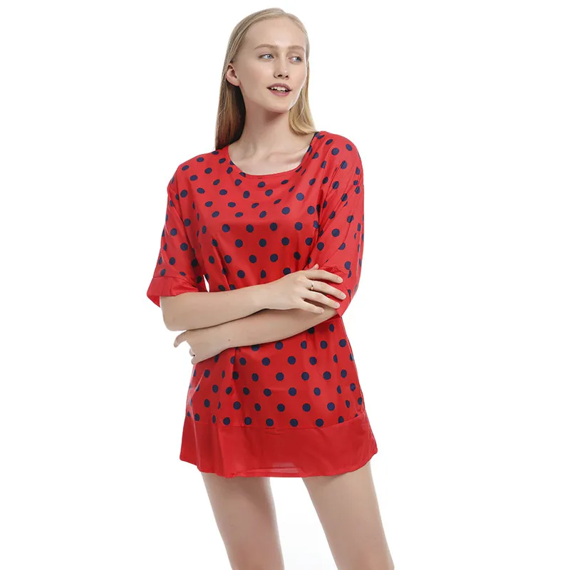 Женские повседневные свободные футболки в горошек с круглым вырезом длинные