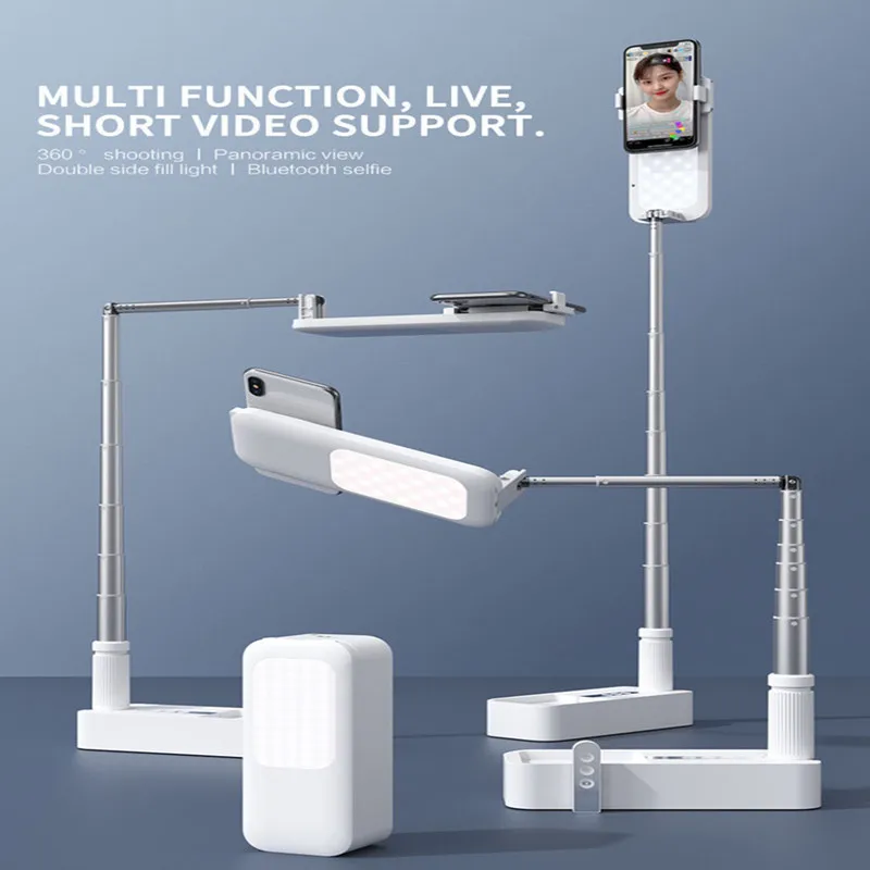 

Retractable Phone Holder Tripods Wireless Portable Live Broadcast Stand Dimmable LED Fill Light Selfie For Living Video Tiktok