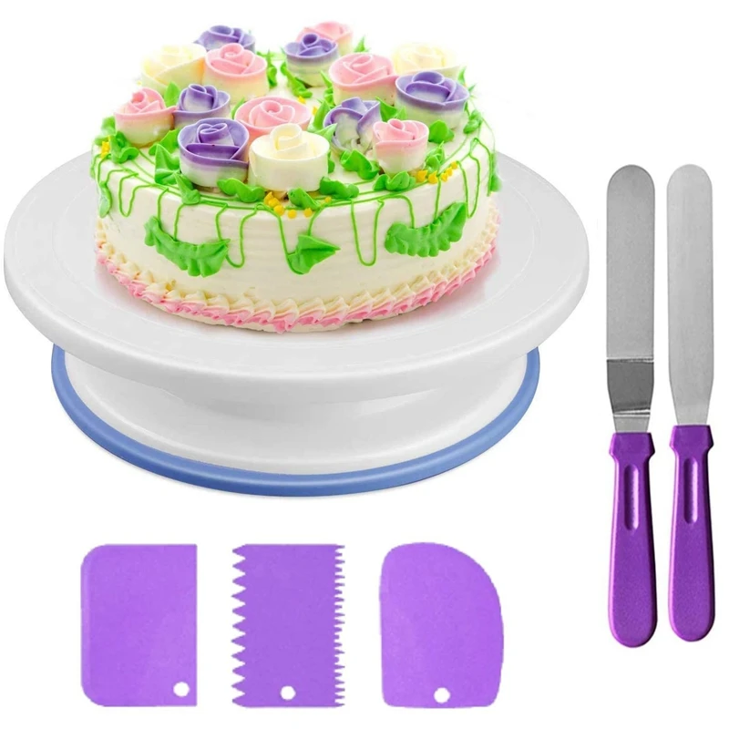 

Hot XD-Rotating Cake Stand with 2 Icing Spatula,Cake Decorating Tool Supplies with 3 Icing Smoother,Cake Spinner for Decorating