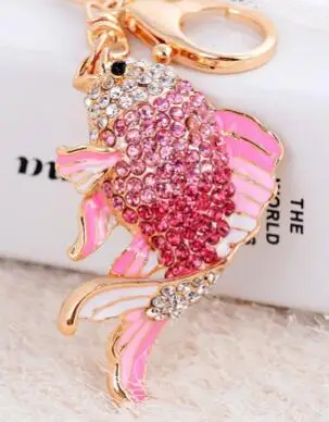 

1pcs/lot woman crystal rhinestone fish keychain lady casual fish key ring