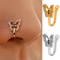 1 pc crystal diamond fake piercing nose ring butterfly non piercing clip on nose ring ear clips cuff body jewelry