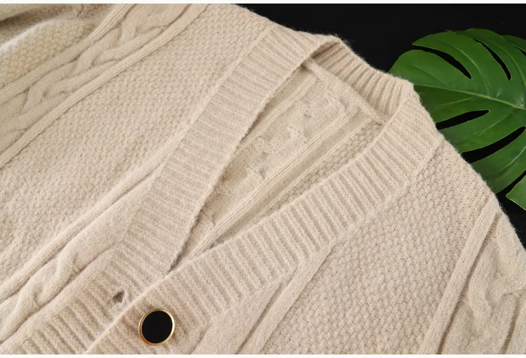 

V-neck knit cardigan female lazy sweater literary solid color