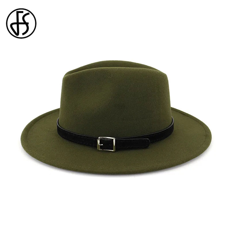 Женская фетровая шляпа FS винтажная шерстяная с широкими полями и пряжкой на