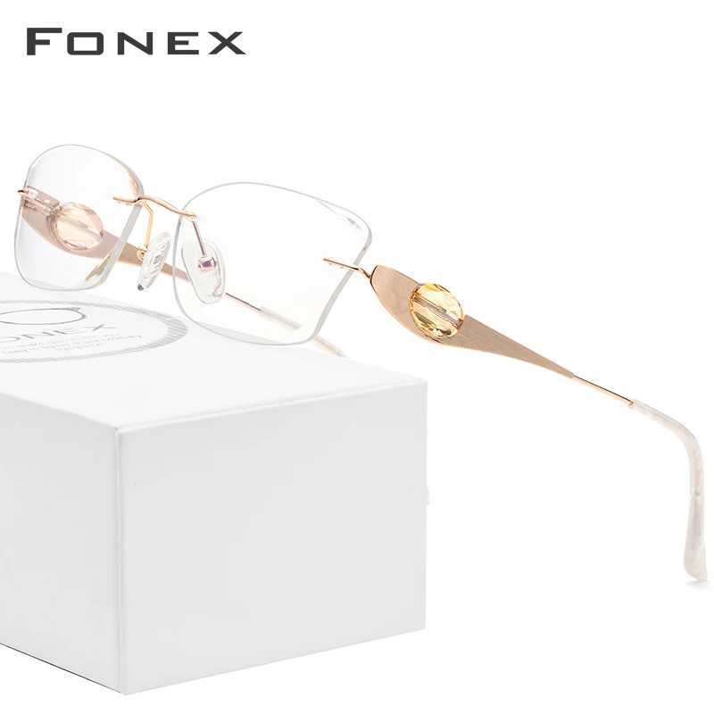 FONEX титановые очки без оправы, женские роскошные брендовые дизайнерские высококачественные оптические очки с бриллиантами по рецепту 7715