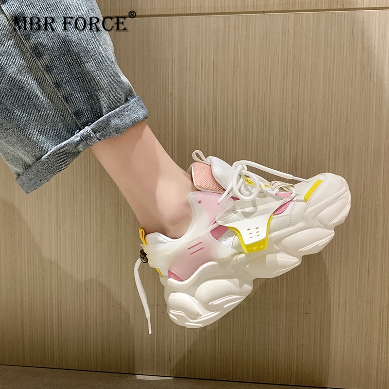 

MBR FORCE Women Chunky Sneakers Vulcanize Shoes Korean Fashion New Female Color Platform Thick Sole Casual Woman Lace Up Shoe