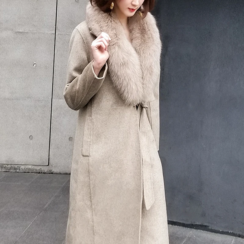 Горячая Распродажа реальные Шерстяное пальто с натуральный Лисий меховой