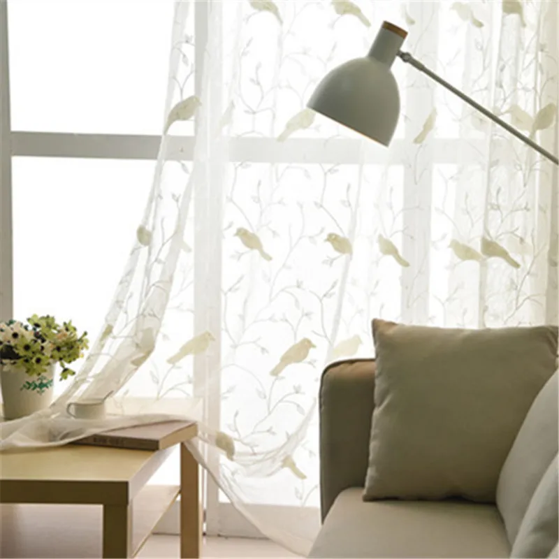 Тюлевые занавески для окна с вышивкой птиц и веток гостиной|Занавески| |