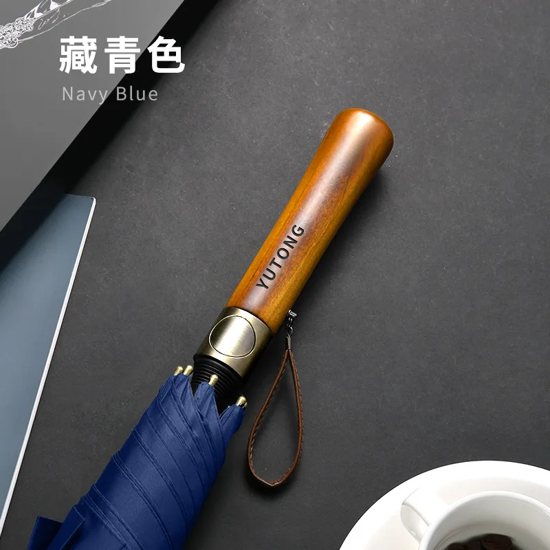 

8 Bone automatic clear umbrella solid wood handle straight bar long handle umbrella golf advertising umbrella can be customized