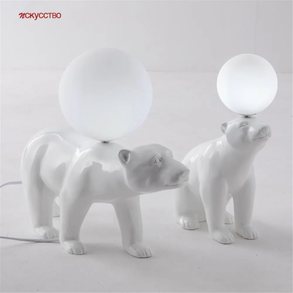 

Postmodern Design Resin Polar Bear Ball Led Table Lamp For Kids Bedroom Study Art Dining Room Desktop Decoration Standing Lights