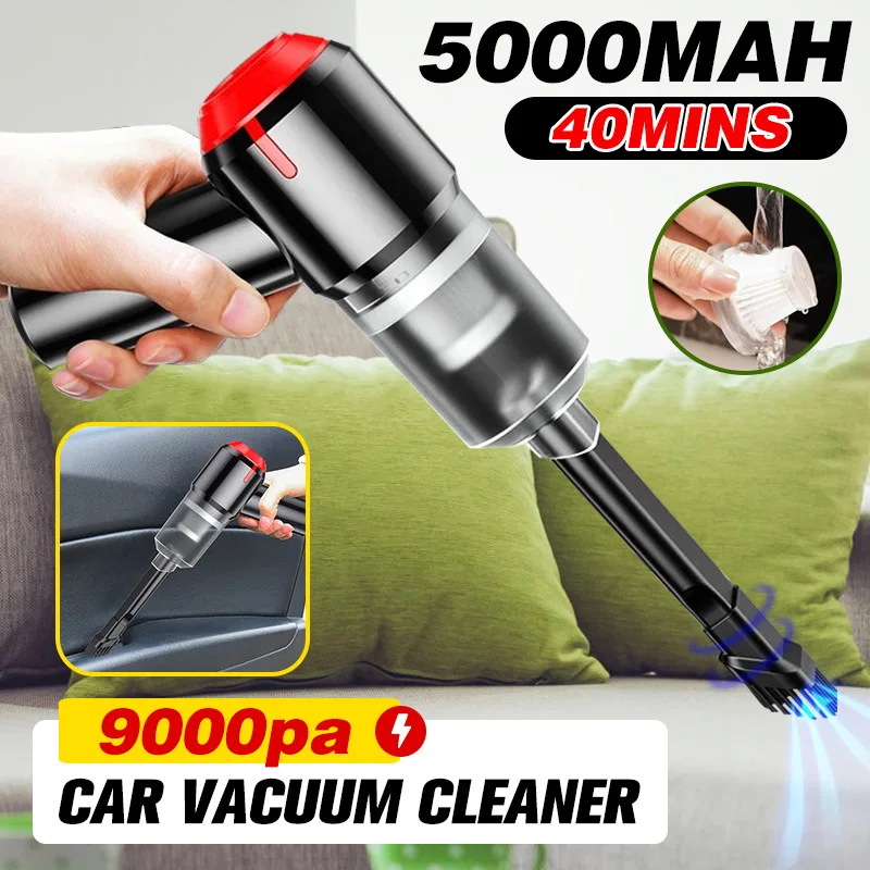 

9000Pa Portable Car Vacuum Cleaner Wireless Handheld 200W Rechargeable Auto Household High Suction Power Car Dual Use 5000mAh
