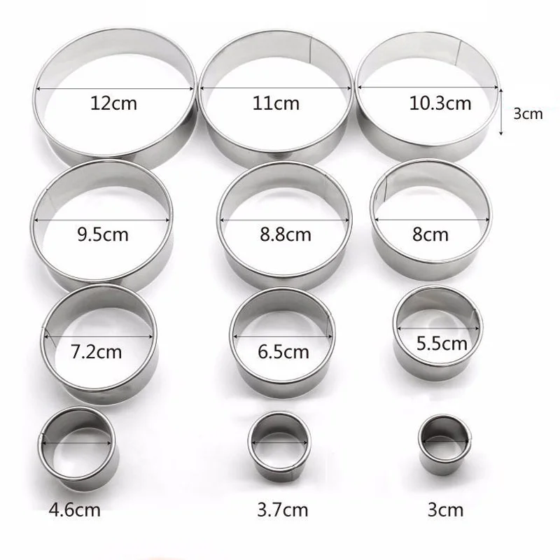 

12pcs/Lot Stainless Steel Mousse Cake Ring Round Circle Cake Cookie Dessert Making Molds DIY Pastry Fondant Baking Tool With Box