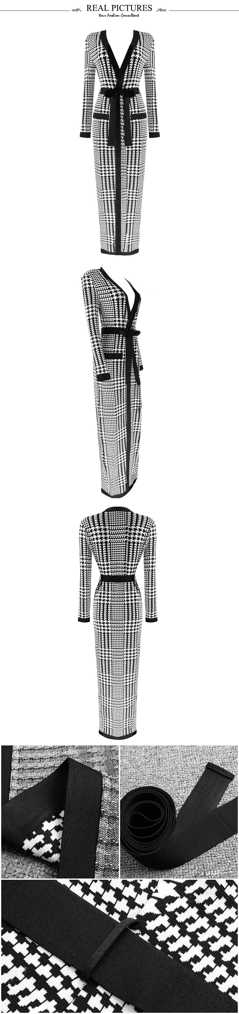 VC все HOT2020 Новая мода жаккард сексуальный Vneck с длинным рукавом пояса знаменитостей оптом женское пальто Длинная Куртка