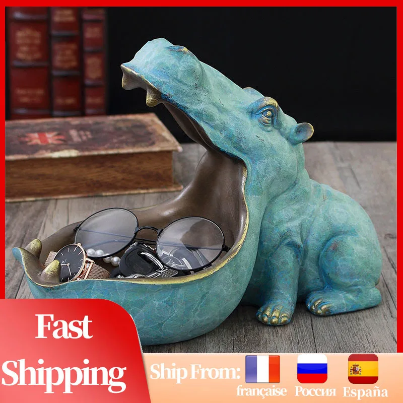 

Resin Hippo Statue Dinosaur Figurines Hippo Ornament For Interior Big Mouth Keychain Container Storage Animal Gift Home Decor