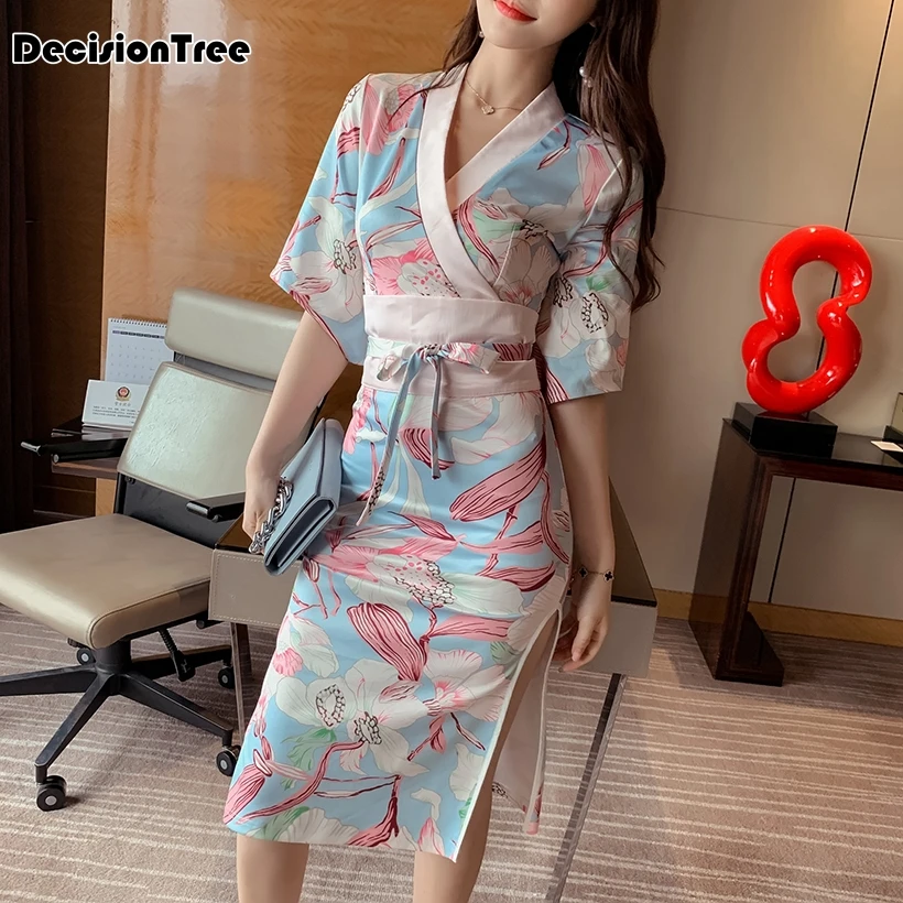 Японское кимоно yukata женское Эротическое белье с длинным рукавом haori сексуальное платье кимоно с глубоким v-образным вырезом Клубная одежда