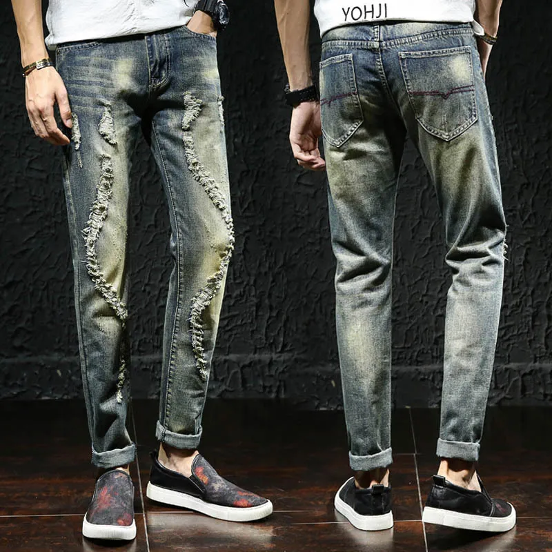 

2Dmen's jeans new style holes Nostalgia men's pants stretch pants custom logo print on product and package from 1pc dropship