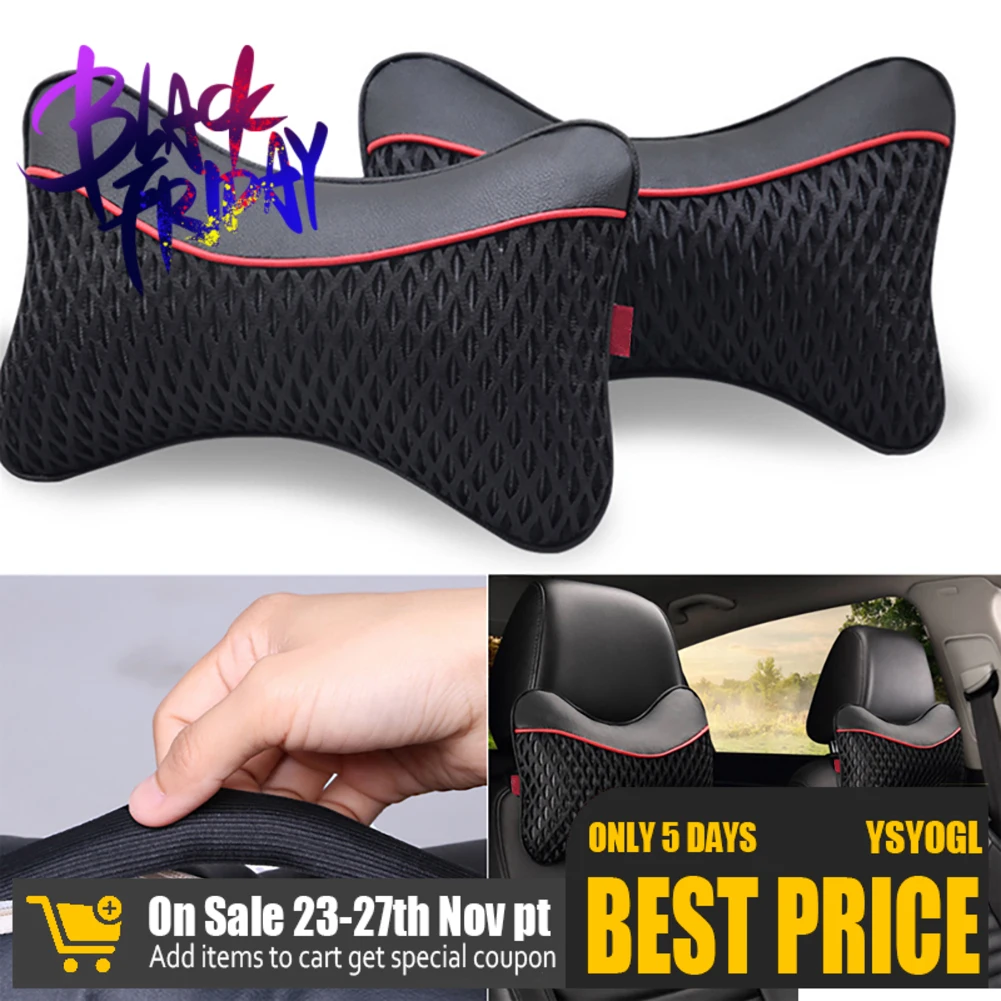 

2pcs Soft Cotton Car Headrest Neck Pillow Pu Leather Breathable Car Neck Rest Headrest Cushion Pillow Support Travel Accessories