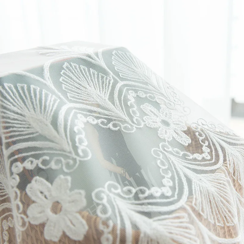 Белая прозрачная занавеска с цветочной вышивкой для гостиной занавески из