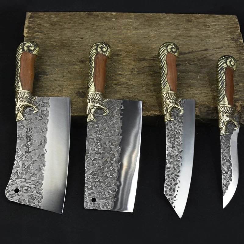 

Longquan Kitchen Knives Set Sharp Cleaver Slicing Chopper Kiritsuke Utility Handmade Forged Steel Beautiful Knife With Patterns