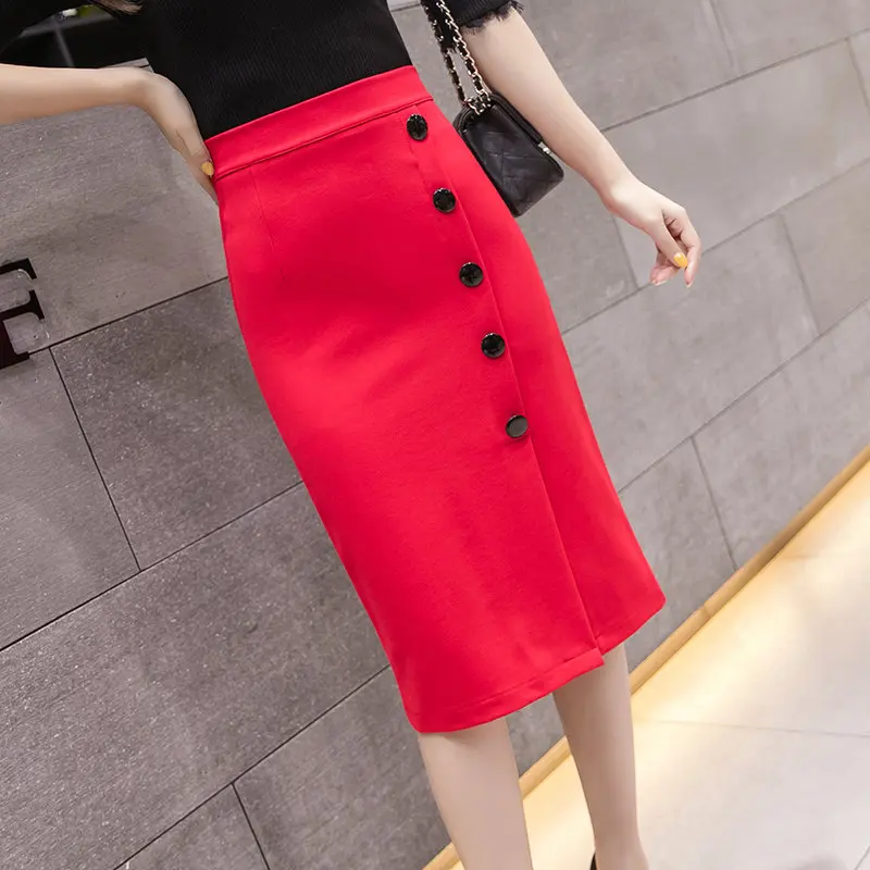 

Stretch high waist bag hips skirt women mid-length slim split skirt wedding ceremony festive long skirts office lady clothes