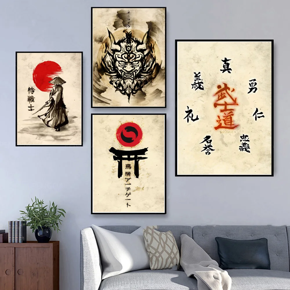 Geisha японский Бушидо самурайский воин картина маслом на холсте настенный плакат