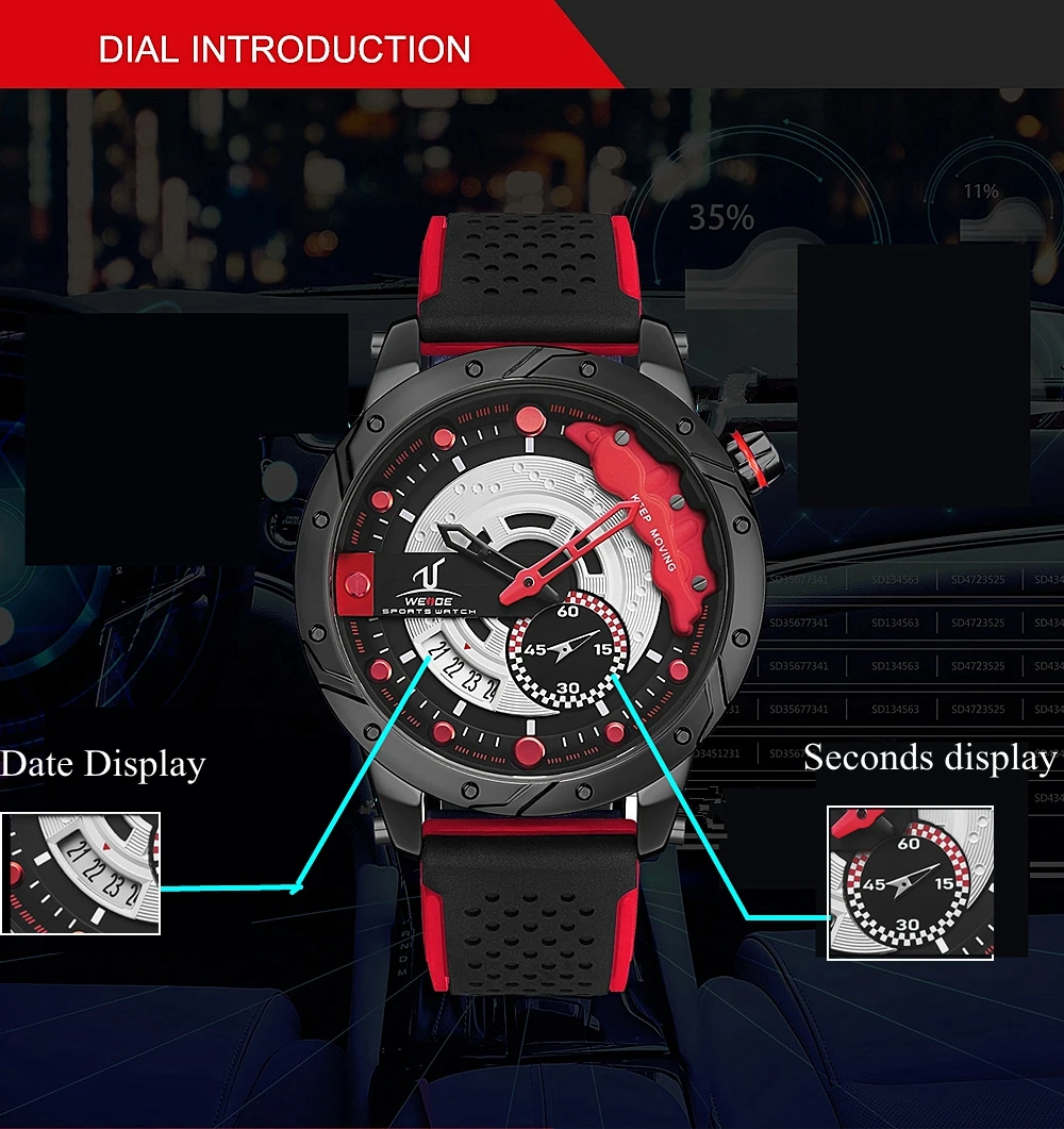 Часы наручные WEIDE мужские кварцевые Многофункциональные люксовые брендовые
