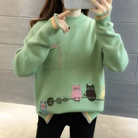 women sweater 2022 new arrival autumn and winter fashion pocket cartoon female knitted pullover korean style hot sale a95