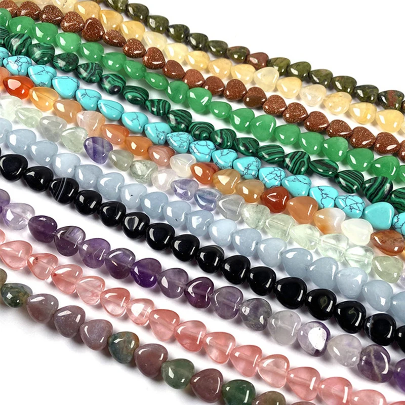 

10*10mm Natural Stone Crystal Aagate Heart-shaped Semi-precious Stones Loose Beads For Jewelry Making DIY Bracelet Accessories