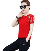 sporting suit female summer lady clothes set european fashion leisure tracksuit printing new youth clothing t shirt pants 1665