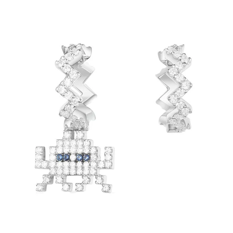 Kelley original 925 sterling silver asymmetric earrings for women A pacman shape Monaco PM brand design fashion luxury jewelry |