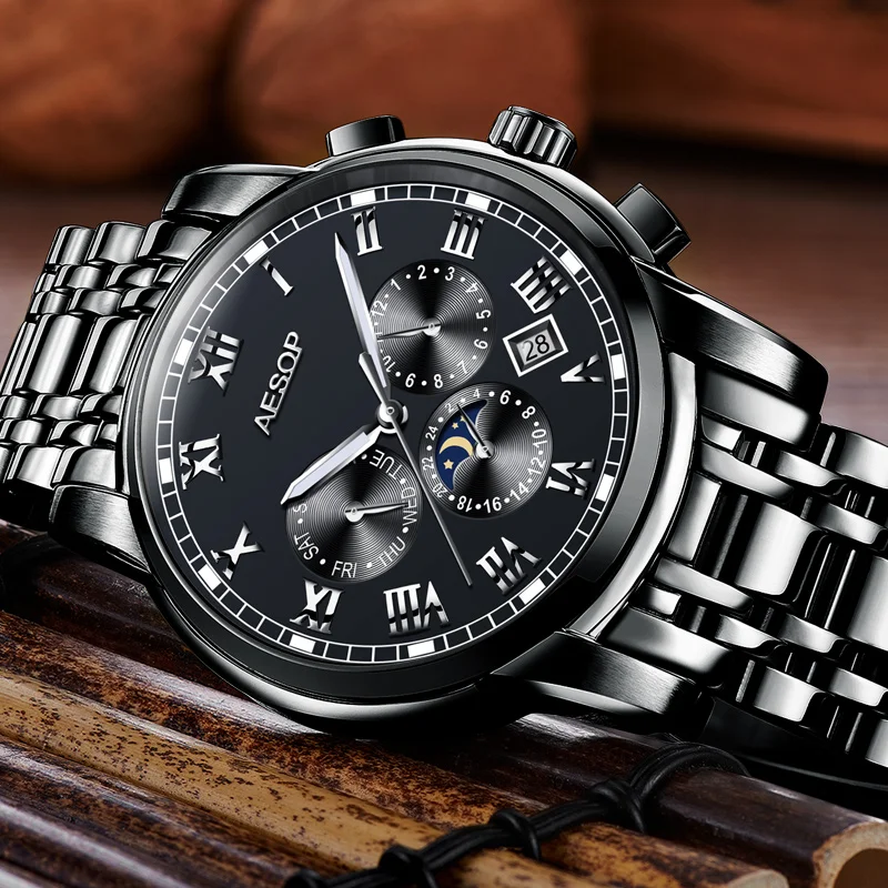 

Aesop Luxury Luminous Dual Calendar Men's Watch Atmospheric Casual Mechanical Watch Waterproof Men's Fashion Steel Band Watch 20
