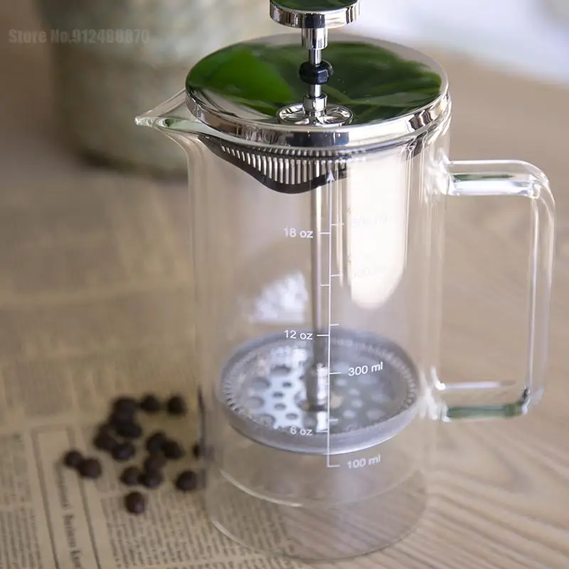 Olla de prensa francesa resistente al calor de doble capa, filtro de prensa de vidrio de alto borosilicato con cafetera graduada, 600Ml-3