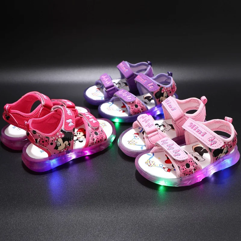 

Disney Cute LED Lighted Mickey Boys and Girls Shoes Hook&Loop Soft Frozen Sandals Beach Sneakers Spiderman Sandals