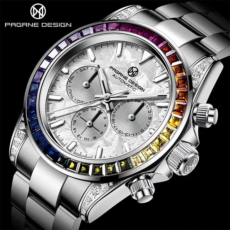 

PAGRNE DESIGN Fashion Brand Automatic Mechanical Men's Watch Business Stainless Steel Waterproof Wristwatch Color Luxury Watch