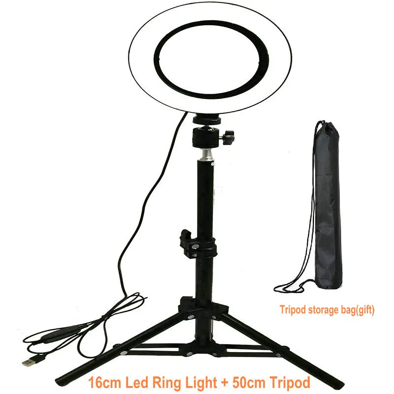 light 50cm tripod 16 см/" Led кольцо заполняющий свет лампы селфи свет с треногой для видео макияж YouTube живой поток для iphone смартфон для huawei - Цвет: light 50cm tripod