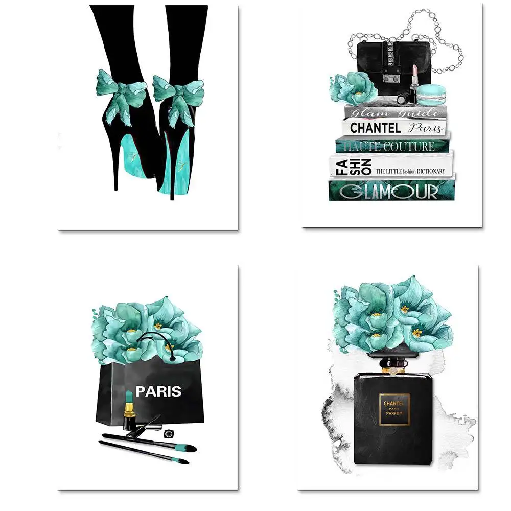 

Nordic Poster Perfume Bottle Canvas Art Prints Flower Book Wall Painting Watercolor Lips Pictures Modern Vogue Girl Room Decor