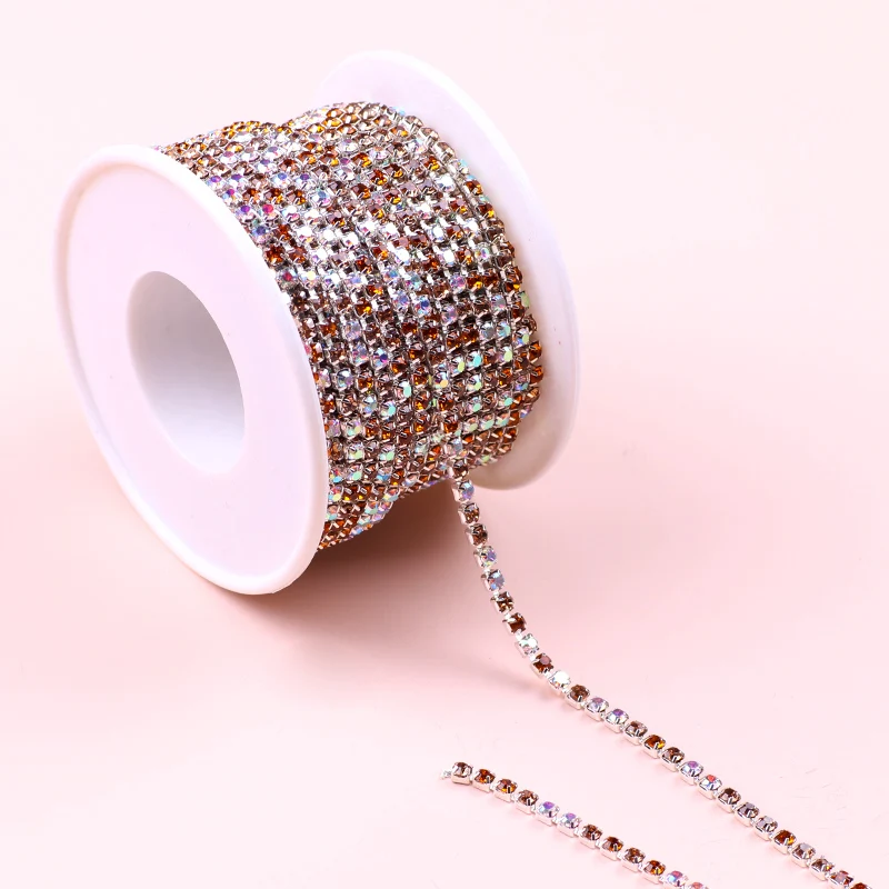 

10 Yard Colors Glass Crystal Rhinestones Chain, Silver Bottom Sew On Cup Chains For Diy Sewing Clothes Accessories