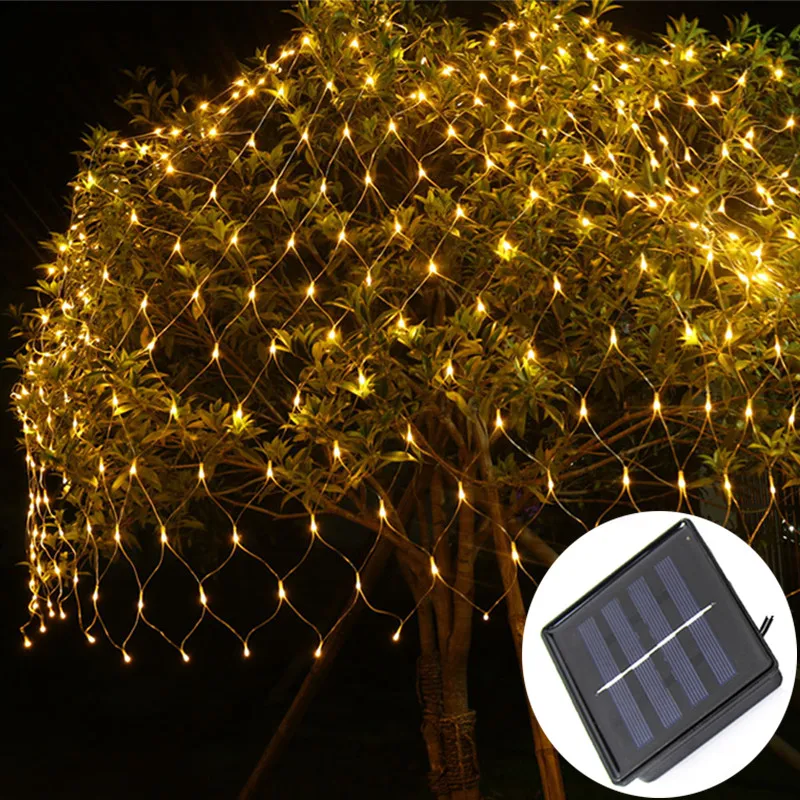 

Светодиодная уличная гирлянда на солнечной батарее, водонепроницаемый мерцающий сетчатый светильник, садовая гирлянда, праздничное украш...