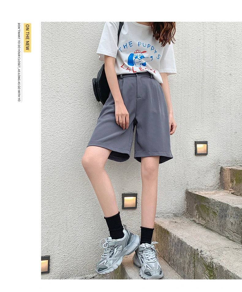 

Women's Summer Loose 2020 Slim Shorts Female High Waist Black Casual Wide Leg Short Pants Five-legged Fashionable Shorts