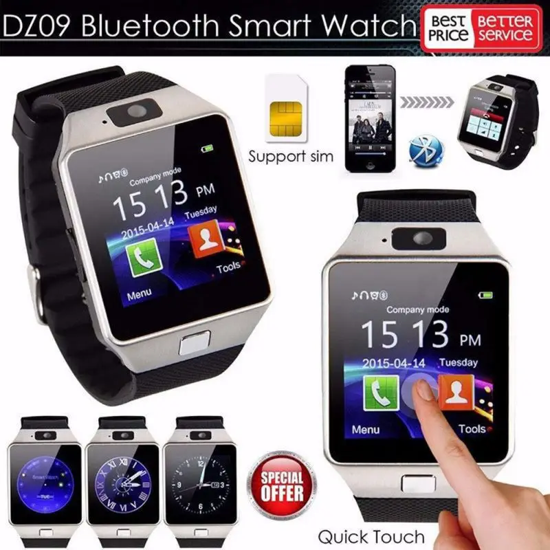 DZ09 Bluetooth Смарт часы 2G GSM SIM телефонный звонок Поддержка TF карта камера наручные для