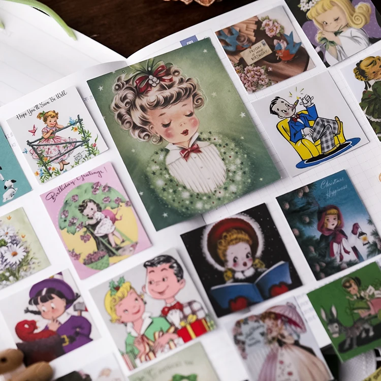 

vintage Retro girl Kids Fun Paper Stickers Homemade Bookkeeping Decals on Laptop / Decorative scrapbooking / DIY