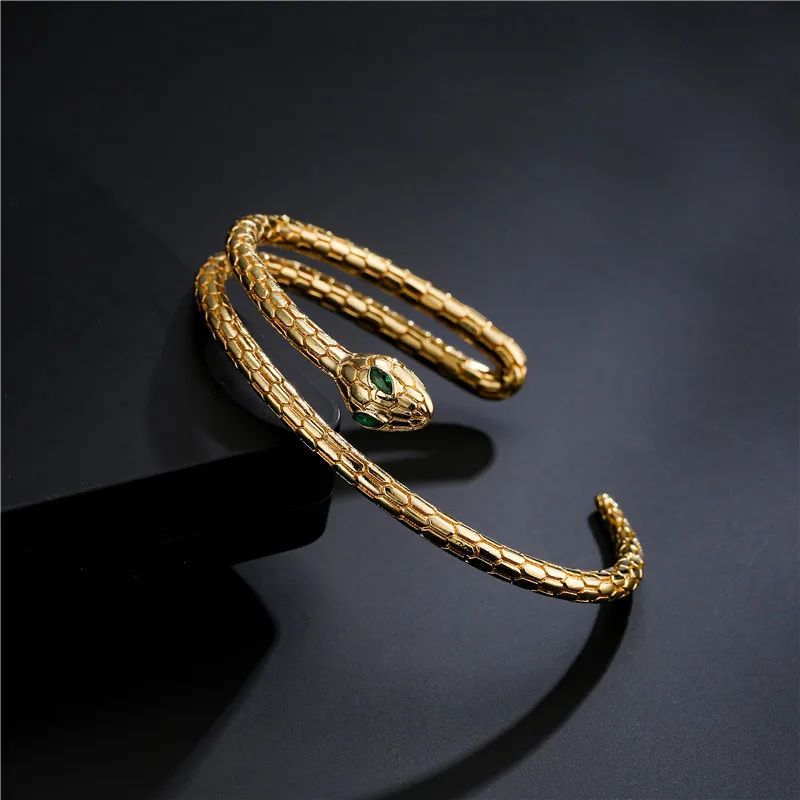 

2021 Fashion Gold Plated AAA Zircon Cuff Adjustable Double-deck Snake Bangle Jewelry for Women Trend Party Girls Best Gift
