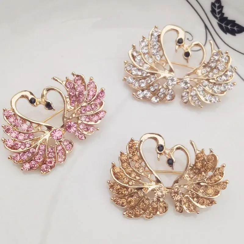 Милая Хрустальная Лебедь брошь шпильки золотистого цвета влюбленные животные со