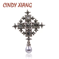 cindy xiang new crystal cross brooches unisex women and men fashion vintage large pins black color cool design baroque style